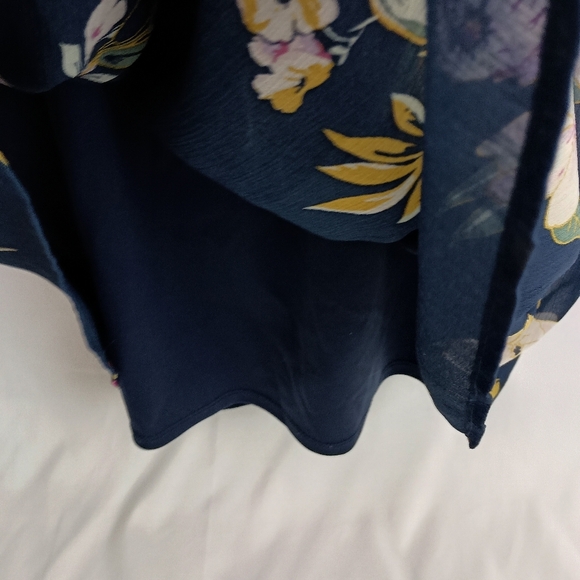 Y2K Sheer Boho party‎ Barbiecore XS Romantic Fairy Floral Navy Blue Summer Dress - Picture 5 of 11